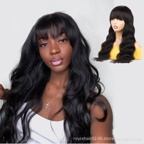 Full Machine Made Natural Color Wig No Lace Brazilian 100% Virgin Cuticle Aligned Remy Human Hair Wigs with Bangs